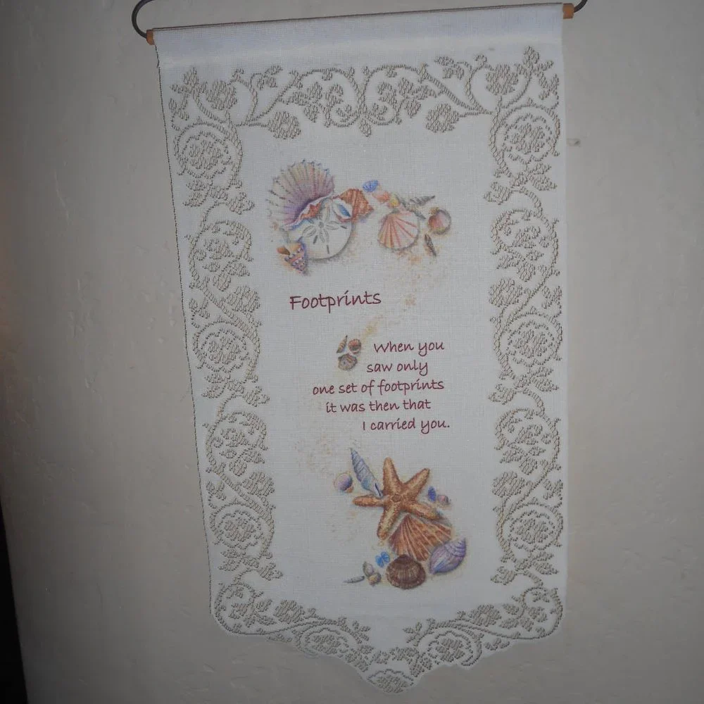 Beautiful Hanging Lace Cloth Banner FOOTPRINTS Sign 💖